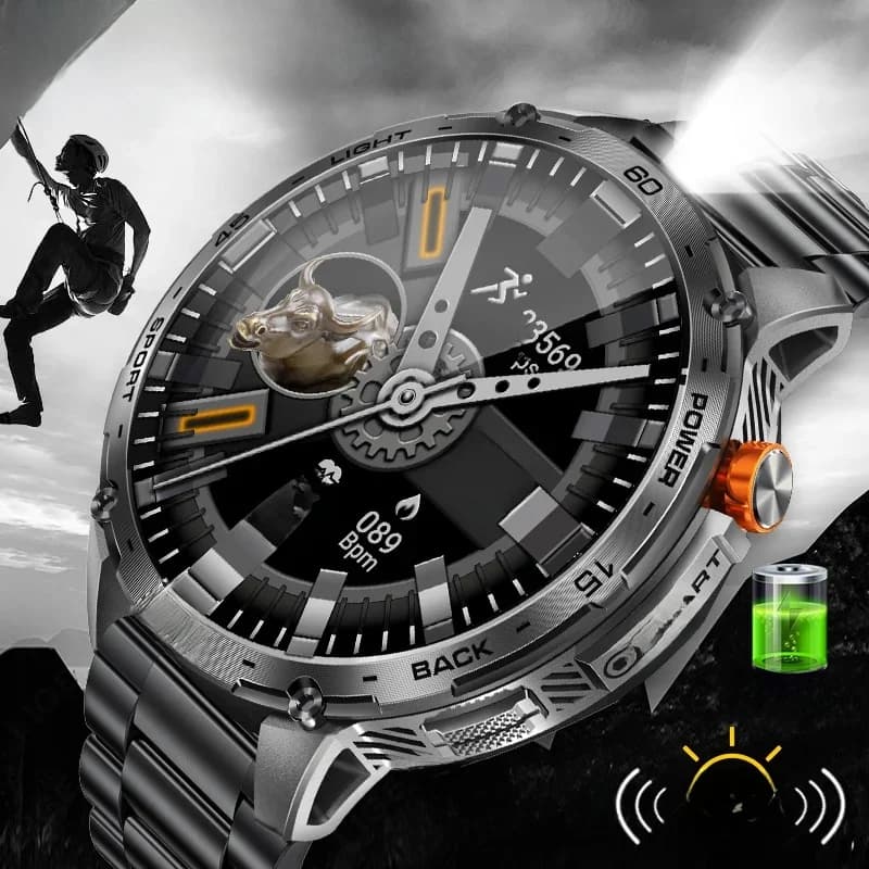 LIGE 2025 nouveau 1.75 pouces AMOLED extérieur hommes montre intelligente 3ATM étanche 730mAh batterie lampe de poche LED Bluetooth appel Smartwatch