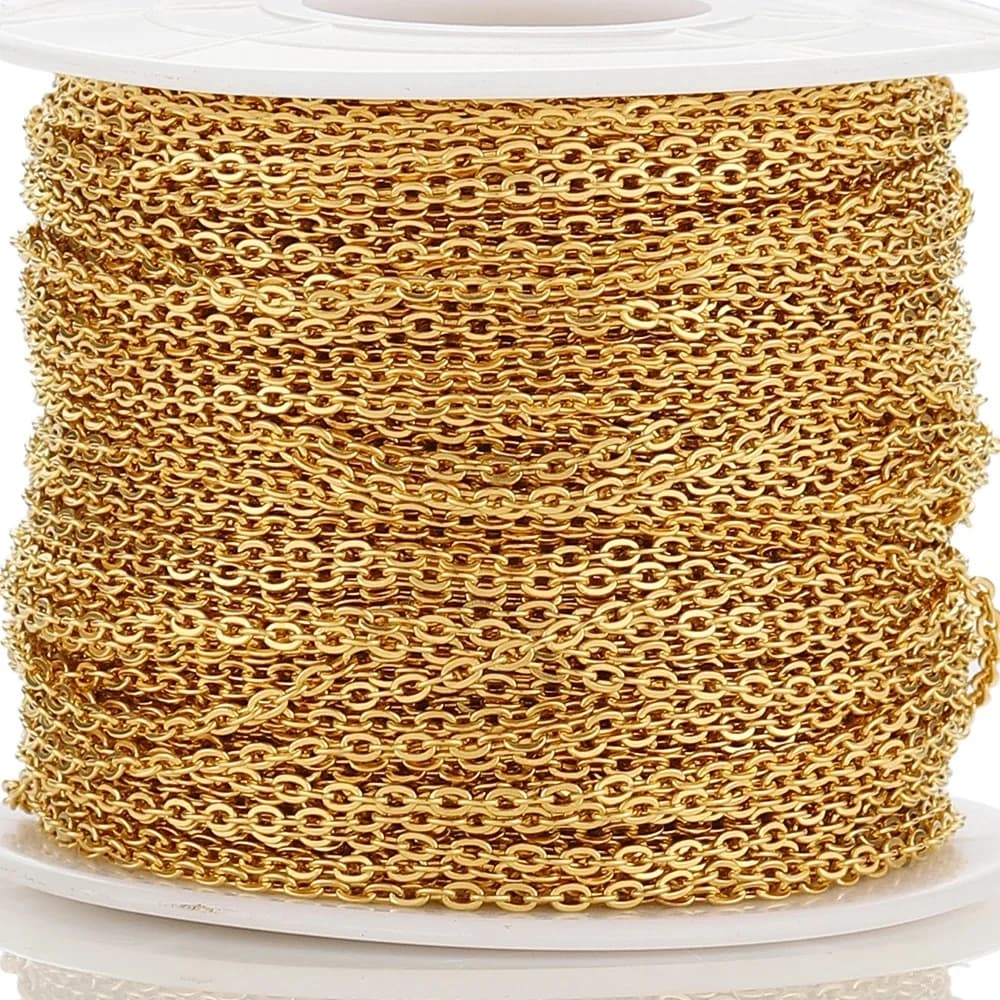 Rouleau de chaîne en acier inoxydable de 10 mètres, ne se décolore pas, chaîne en or en forme de O, chaînes croisées pour Bracelets et colliers,