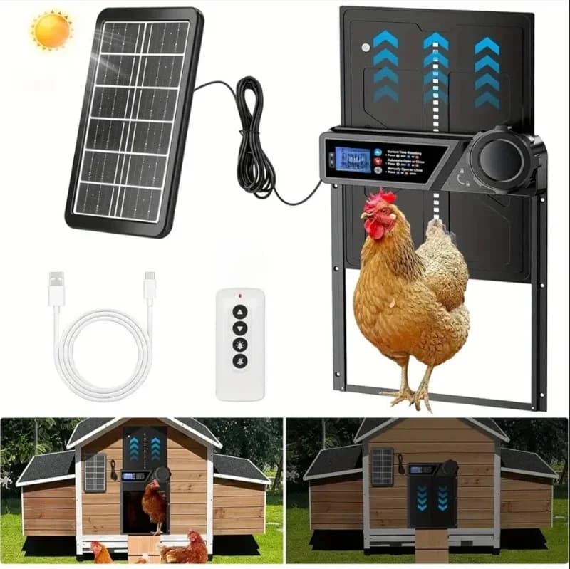 Porte automatique pour poulailler, protection anti-pincement, grand écran d'affichage LCD, mode minuterie et capteur de lumière, automatique à