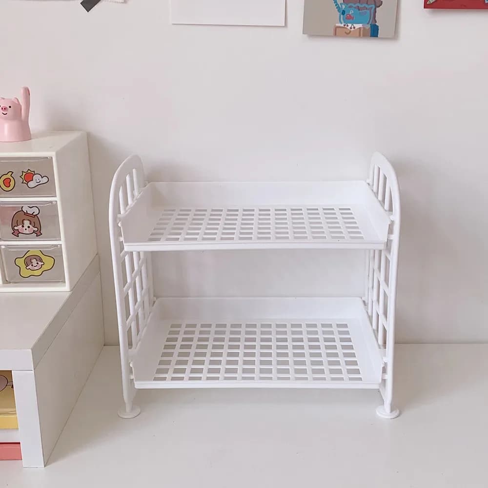 Étagère de bureau à double couche, fournitures scolaires, bureau, maison, dortoir, papeterie, support cosmétique pliable, étagères T1