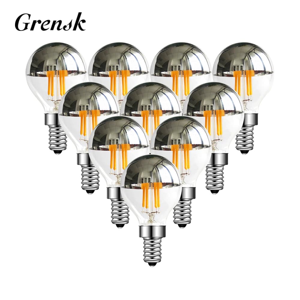G45 Globe E14 lampe à LED miroir argenté 4W rétro LED ampoule à Filament E12 110V E27 blanc chaud 2700K éclairage décoratif réglable