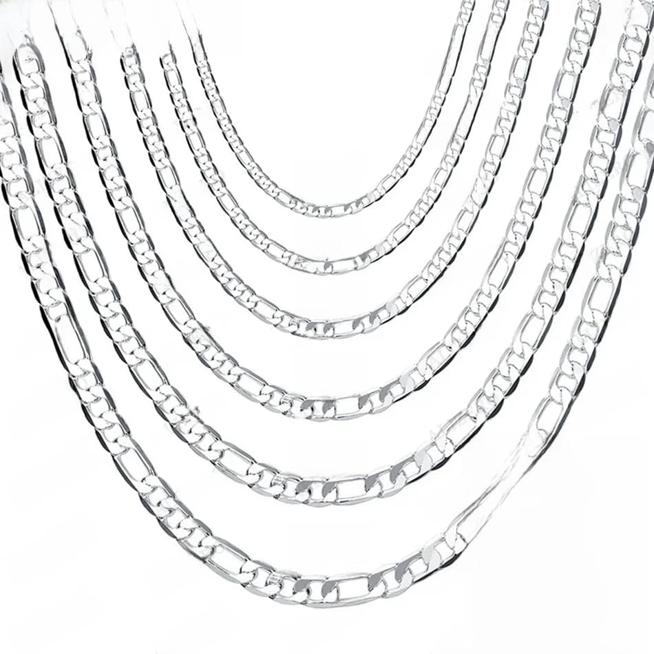 Collier en argent Sterling 925 pour hommes et femmes, 2/4/6/8/10/12MM, 40-75cm, chaîne Figaro, fermoir à homard, bijoux de fiançailles