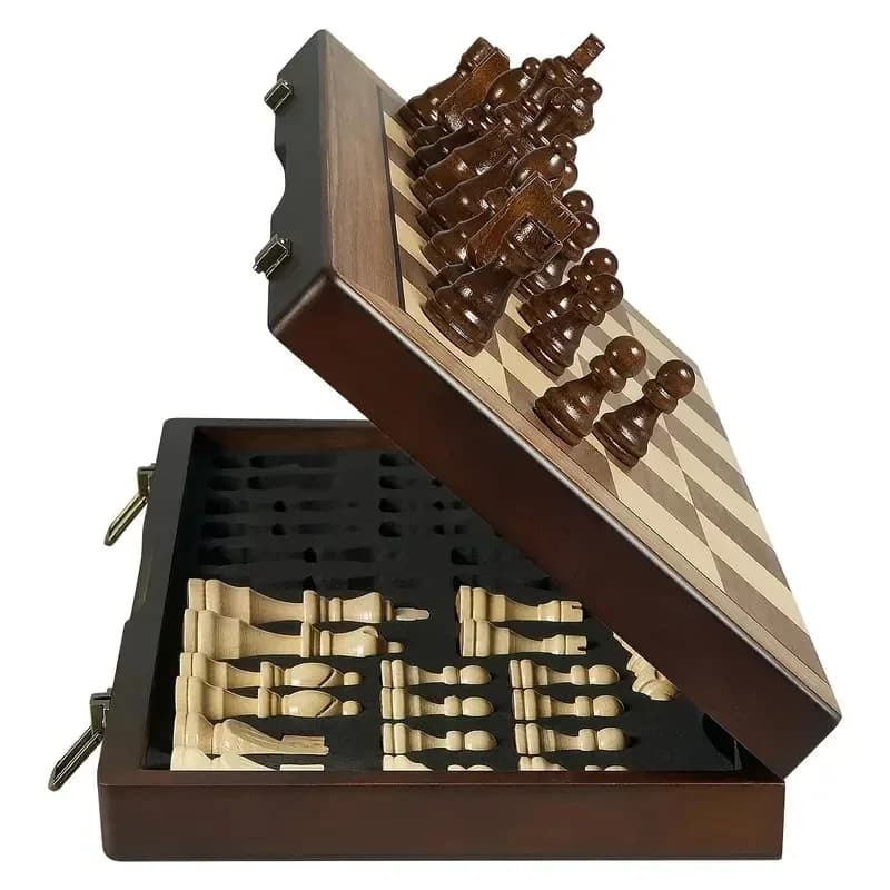 Jeu d'échecs magnétiques en bois de 39.3cm/15.47 pouces avec 2 reines supplémentaires, planche de voyage portable pliante, adapté au tournoi