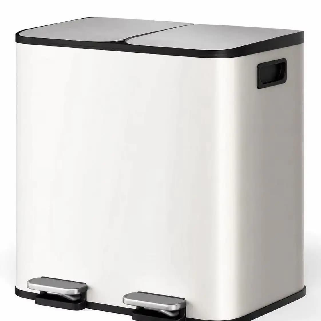 Poubelle de cuisine à double compartiment 30L (2x15L) - Poubelle à pédale en acier inoxydable - Couvercle à fermeture douce - Seaux amovibles en
