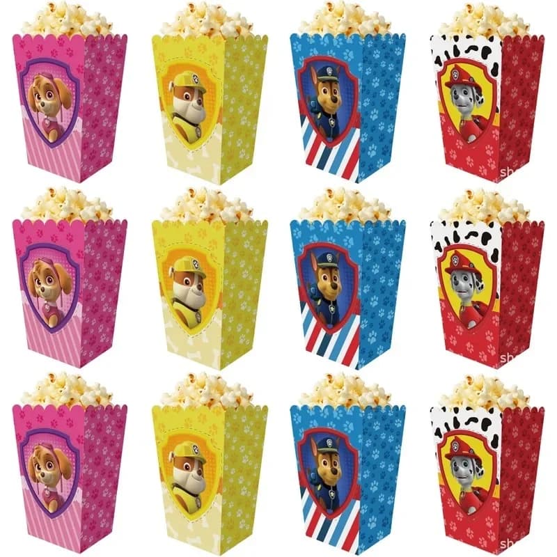 Boîte à bonbons et pop-corn thème Paw Patrol, 12 pièces/ensemble, boîtes à bonbons, biscuits, collations au chocolat, pour garçons et filles,