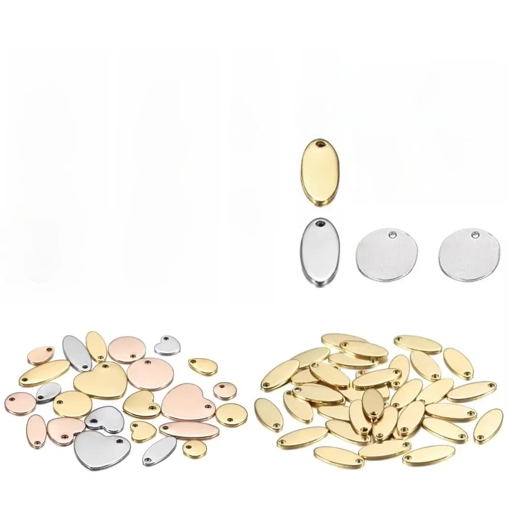 100 pcs/lot personnalisé Laser graver LOGO breloque en acier inoxydable en forme de coeur rond ovale blanc pendentif chien étiquette pour la