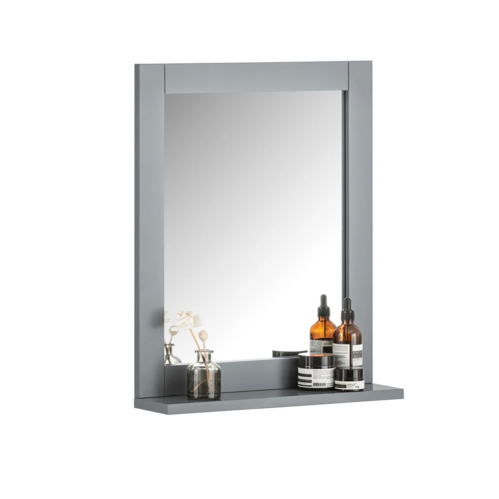 SoBuy FRG129 miroir mural miroir de salle de bain avec étagère gris foncé BHT. 40x50x10cm