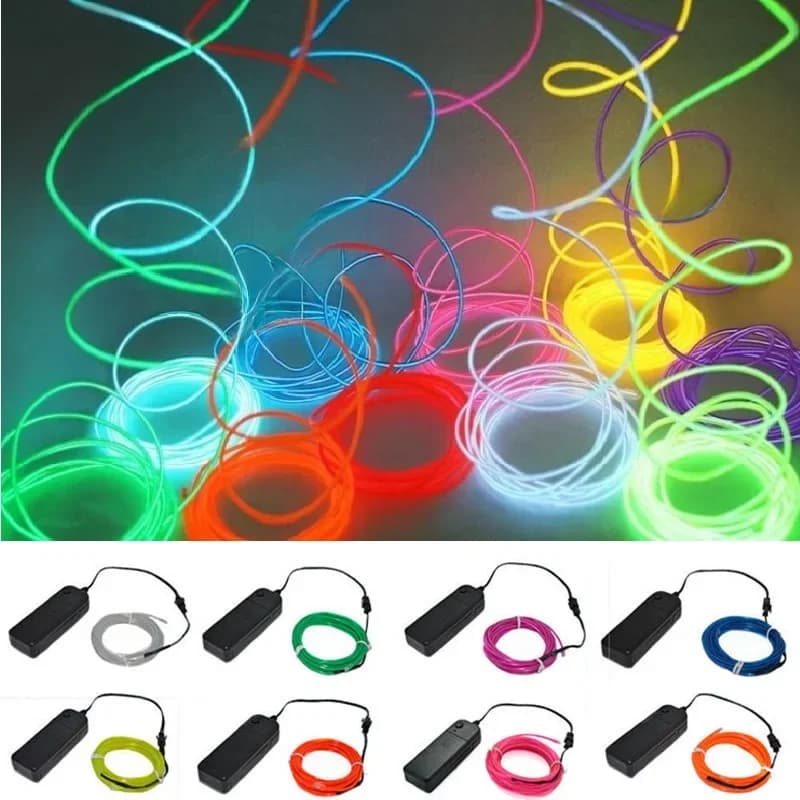 Câble néon EL scintillant de 1m 3m 5m, pour fête de danse de noël, Costumes DIY, lumière éclairée multicolore, lampe à piles AA, bande LED