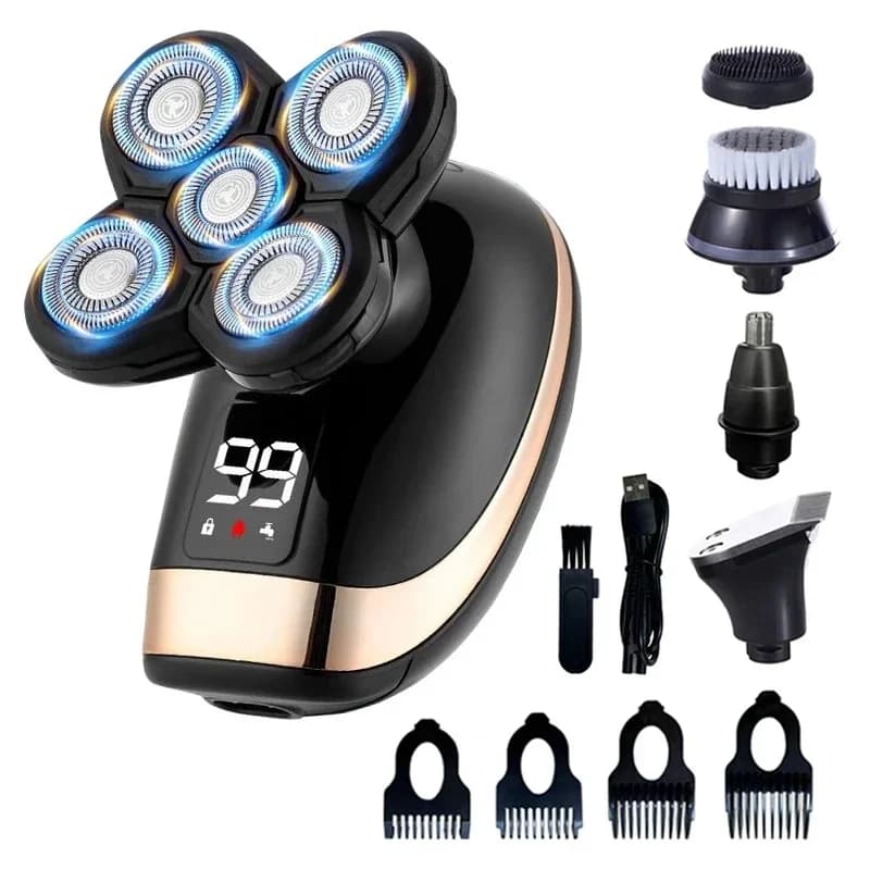 Rasoir électrique 5 en 1 pour hommes, Machine à raser Rechargeable, pour barbe, humide et sec, double usage, étanche, charge rapide
