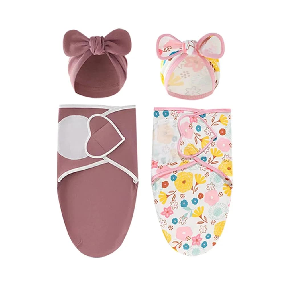 Ensemble de couverture et chapeau pour bébé de 0 à 6 mois, en coton imprimé de dessin animé, emmaillotage réglable pour nouveau-né, enveloppes