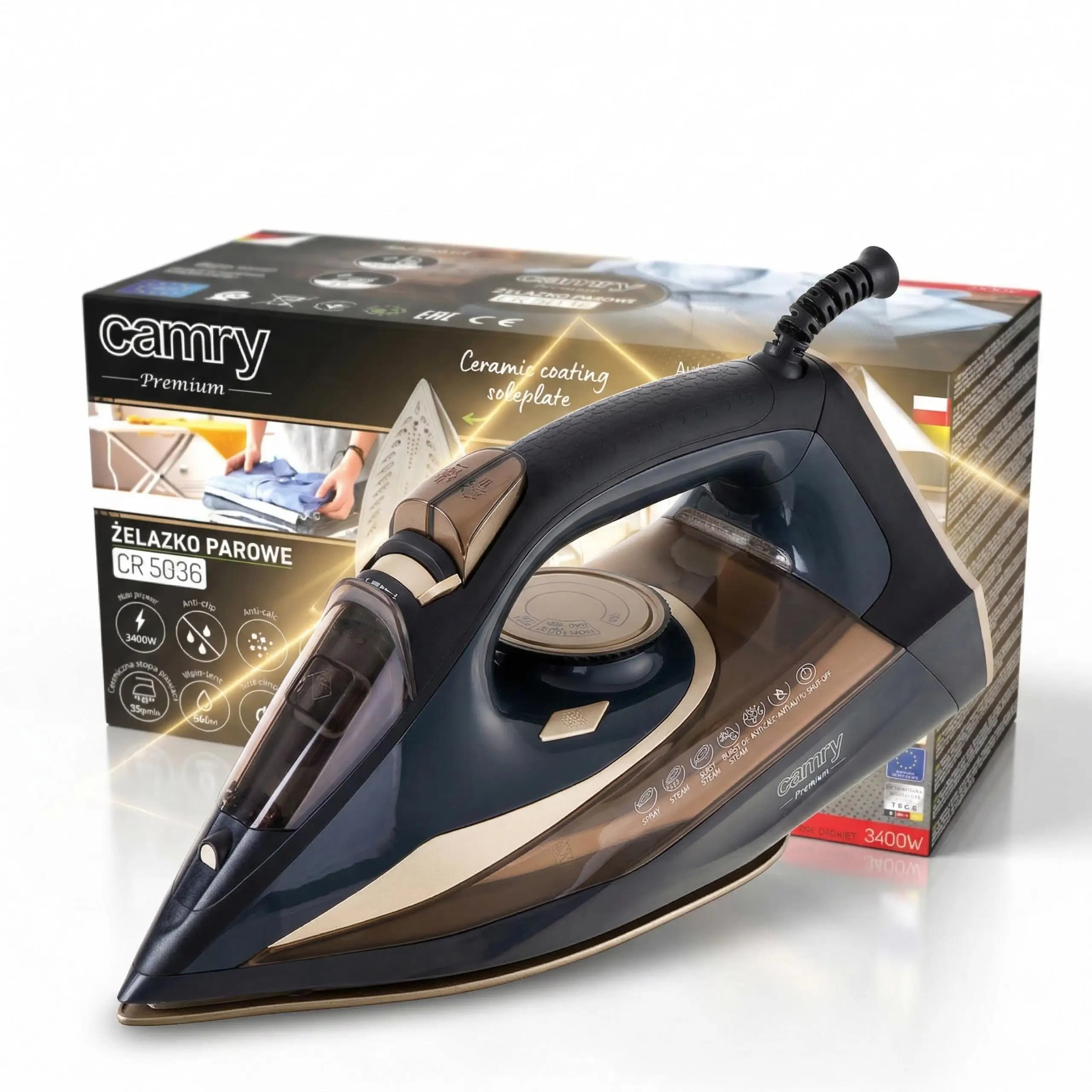 Fer à vapeur 3400W avec fonction d'arrêt automatique en céramique, anti-goutte, anti-calcaire, auto-nettoyant, débit de vapeur 80g/min. Lave-linge