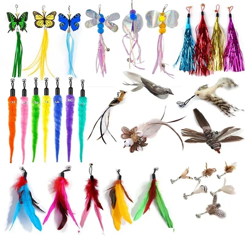 Accessoires de jouets en plumes de chat, faux oiseaux, jouet de ver avec cloche, jouets pour chaton, recharge interactive de remplacement, balle en