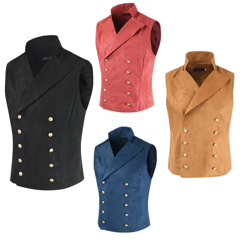 Gilet à double boutonnage victorien en daim vintage pour hommes, costume de scène Steampunk gothique, gilet Slim Rock Star, performance
