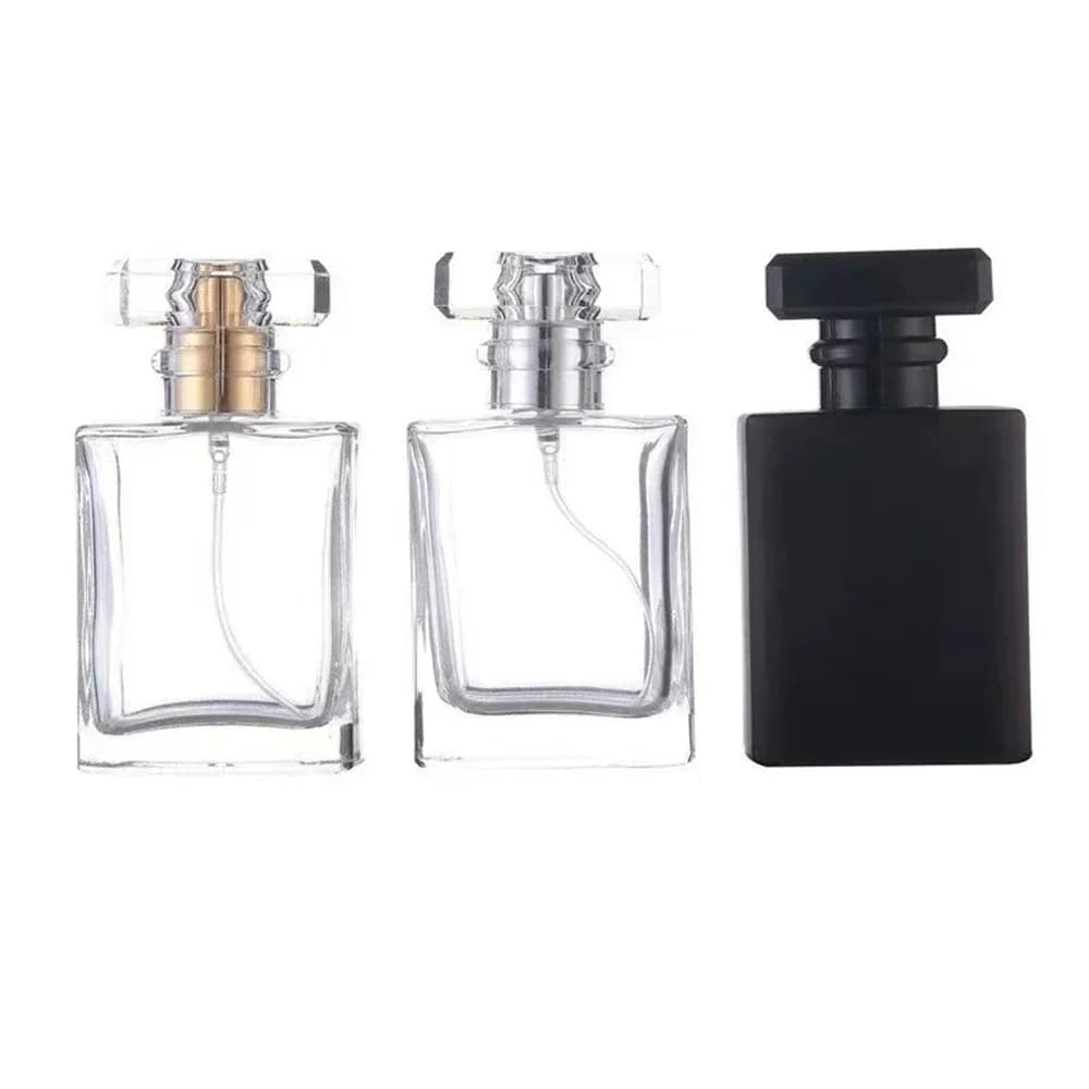 Bouteilles de parfum noires transparentes de 50ml, 5 pièces, 10 pièces, 20 pièces, bouteilles de pulvérisation en verre de poche de voyage,