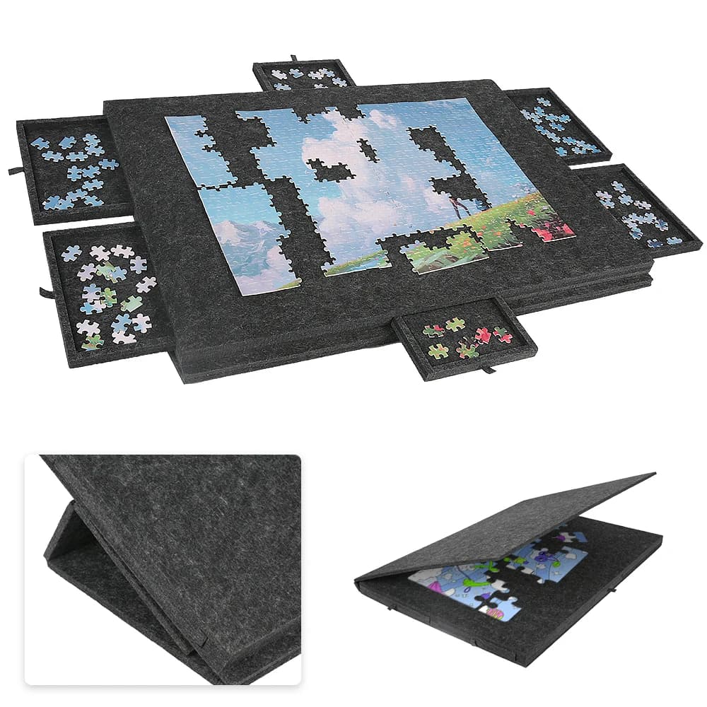 Table de puzzle portable en feutre - Pliable avec support et housse, organisateur de rangement à 6 tiroirs pour la maison et le bureau, pour puzzles