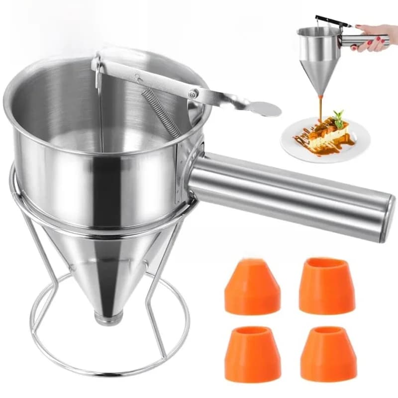 Distributeur d'entonnoir en acier inoxydable de 1200/600ml, avec support, pour cupcakes, crêpes, pâte, poulpe, boule de poisson, outils de cuisson