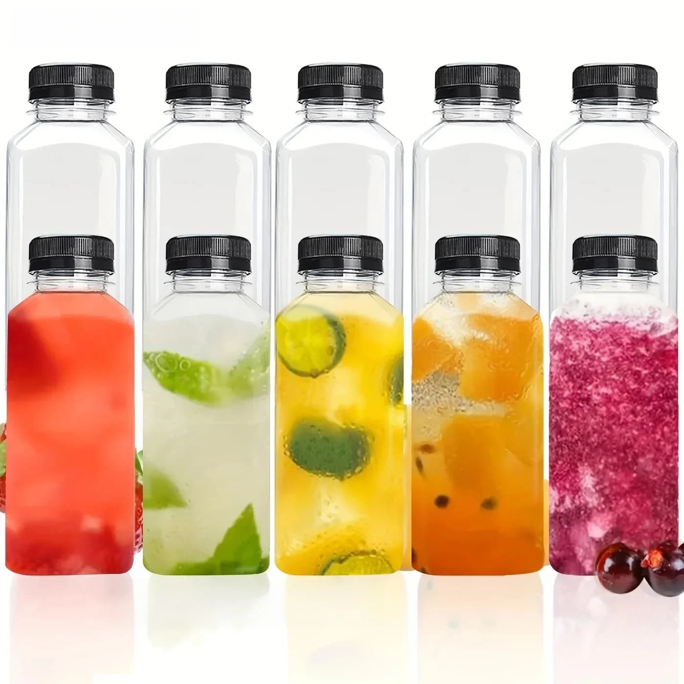 Bouteilles de jus en plastique transparent anti-fuite, 5/10 pièces, parfaites pour jus de smoothies, lait fait maison et autres boissons, portables