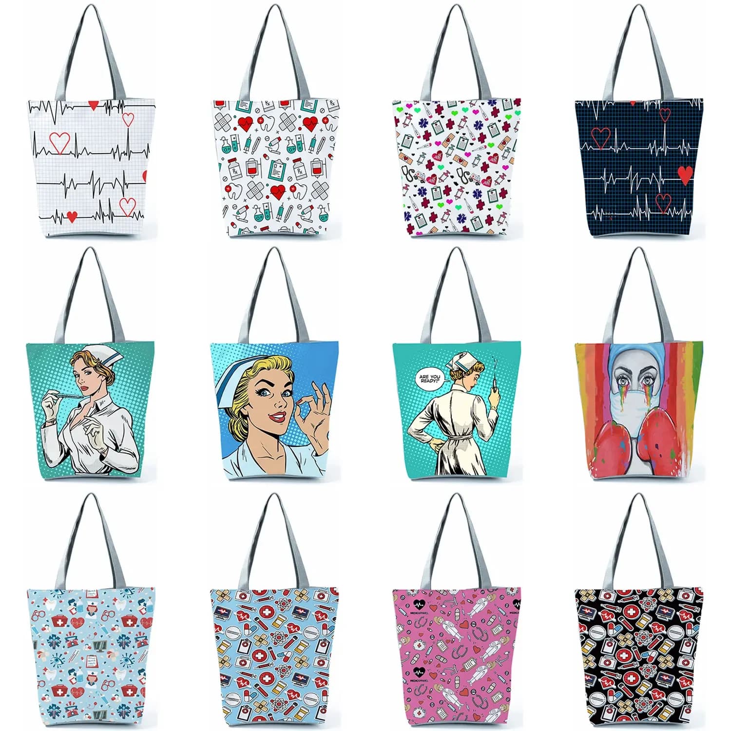 Mode fourre-tout personnalisé dessin animé dentiste infirmière sac à bandoulière Eco réutilisable sac à provisions dames sacs à main pour