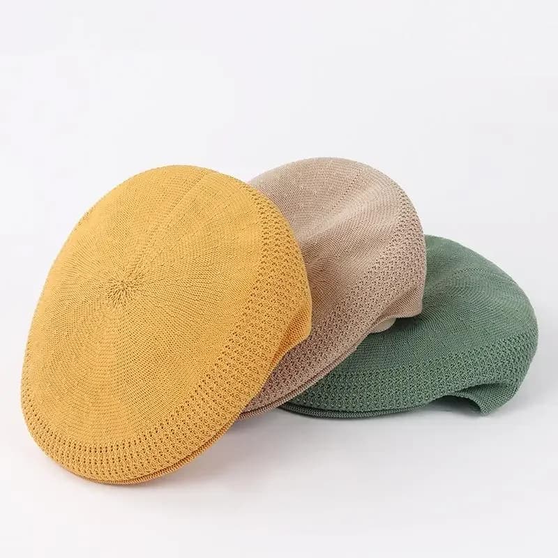 Chapeau de peintre à barrage noires fines pour femmes et filles, casquettes béret respirantes en maille, rétro, populaire, 9 couleurs, été,