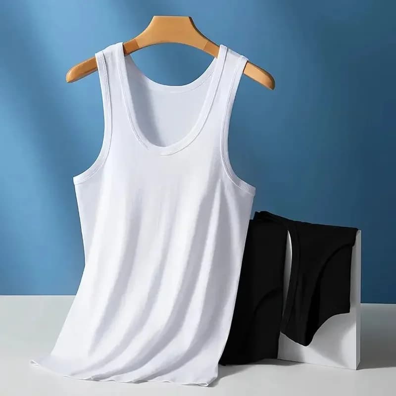 Gilet basique en coton pour hommes, couleur unie, Slim, exercice, T-shirt absorbant la sueur, fond confortable pour personnes d'âge moyen, 1/3