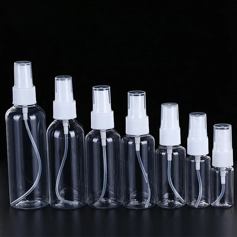 Bouteille pulvérisateur transparente en plastique, atomiseur, distributeur d'alcool, récipient cosmétique Portable, 50 pièces, 100ml, 50ml, 30ml,