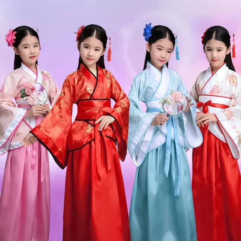 Robe chinoise en soie pour filles et enfants, Kimono traditionnel chinois Vintage ethnique, Costume de danse de chœur pour étudiants Hanfu