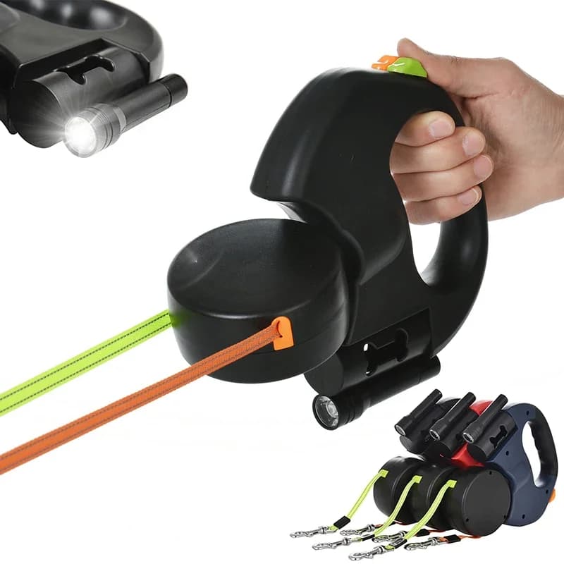 Laisse rétractable pour petits chiens de 3m, laisse réfléchissante double pour animaux de compagnie, pivotante à 360 degrés, sans