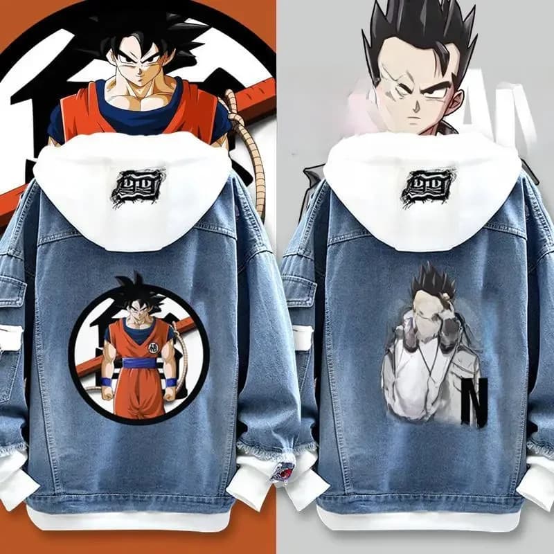 Dragon Ball végéta Son Goku Gogeta à la mode patchwork ample à capuche printemps et automne veste en jean pour garçons beau tenue