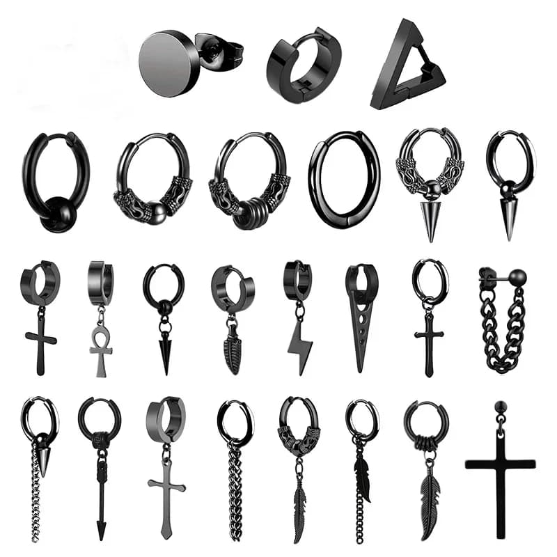1 paire de boucles d'oreilles Punk en acier inoxydable, ensemble de boucles d'oreilles noires pour hommes et femmes, Vintage Hip Hop, Piercing,