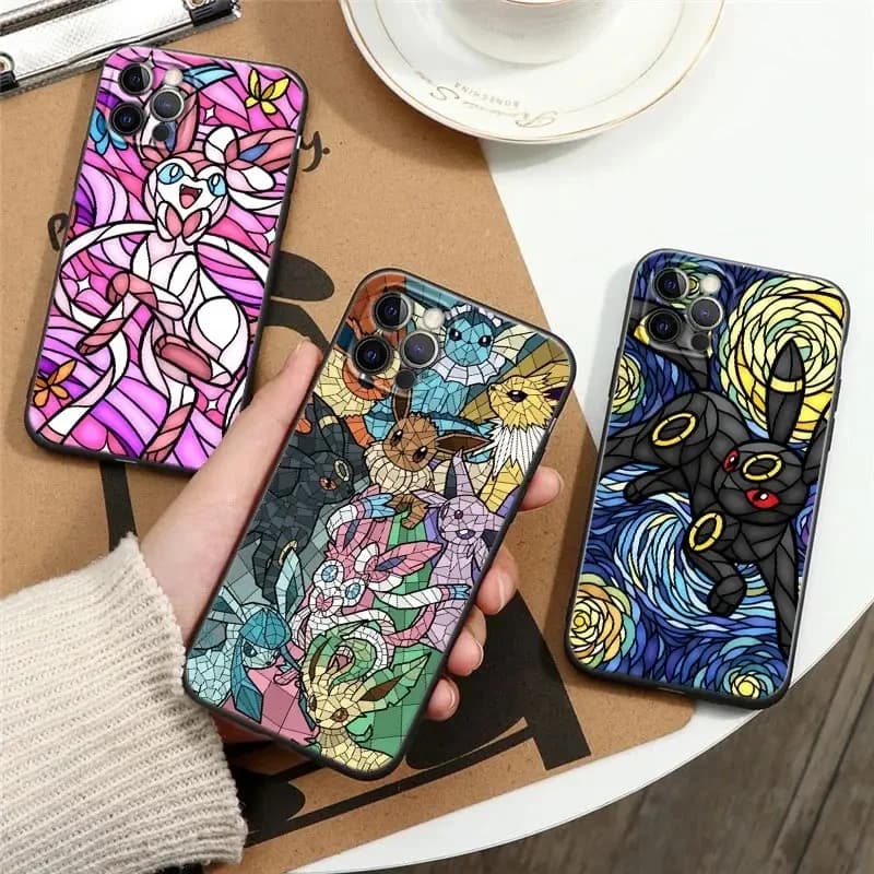 Coque de téléphone en vitrail Pokemons Eevees Umbreons Sylveons, étui pour Apple iPhone 16 15 14 13 12 11 Pro Max XS Max 8 Plus