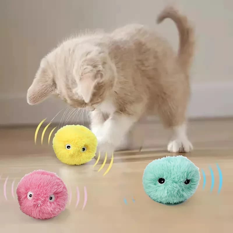 Jouet interactif intelligent pour chat, balle en peluche électrique avec herbe à chat, jouet d'entraînement sonore pour chaton, produit pour