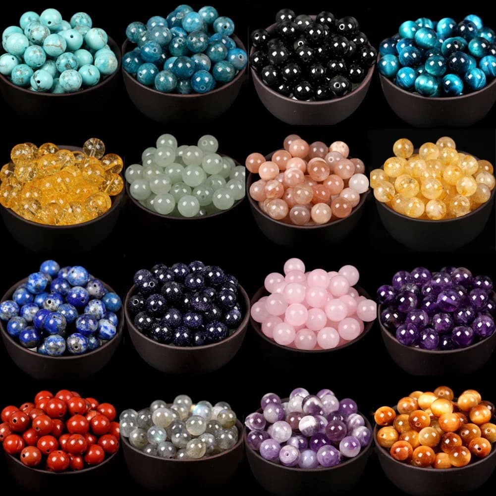 Perles Rondes en Pierre Naturelle Type Oeil de Tigre pour Bijoux, Accessoire de Amazonite, Lave, Turquoise, Agates, Jaspe, Grenat, d'Espacement, pour