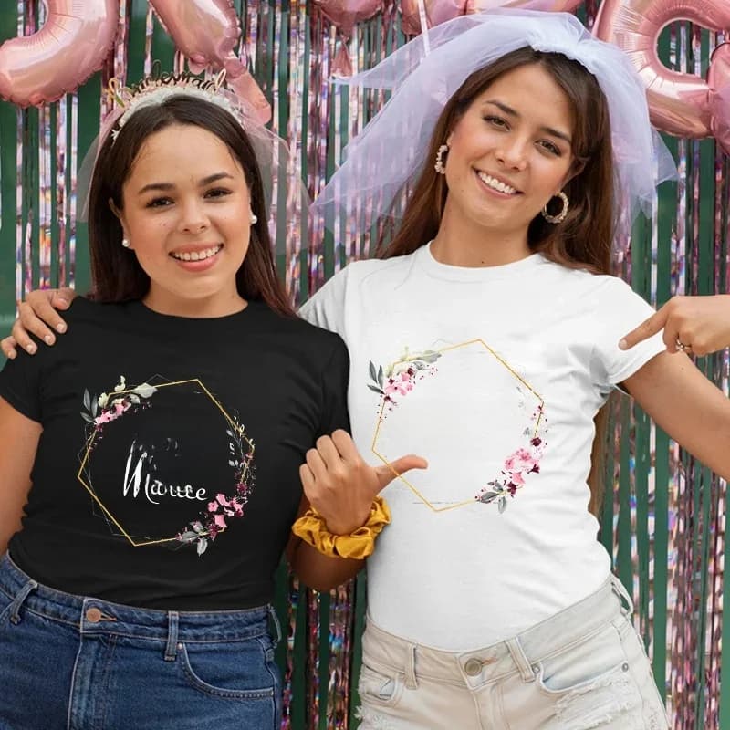 T-shirt français pour enterrement de vie de jeune fille, EVJF Future Bride Tshirt Patients Wedding Top Team Bride Flower Crown, Tees de demoiselle