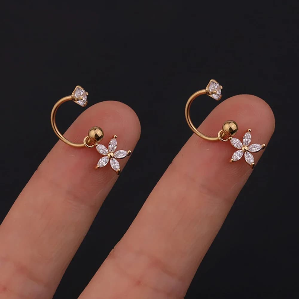 1 paire en acier inoxydable Mini CZ goutte boucle d'oreille femmes lune fleur Tragus Cartilage Helix cerceau conque Rook Daith Lobe Piercing bijoux