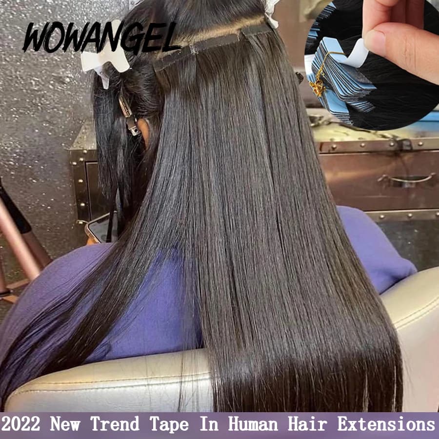 Wow Angel 10-30 pouces Bande Droite Dans Les Extensions De Cheveux Humains Adhésif Invisible Vierge Cheveux Trame Extensions De Cheveux Pour Les