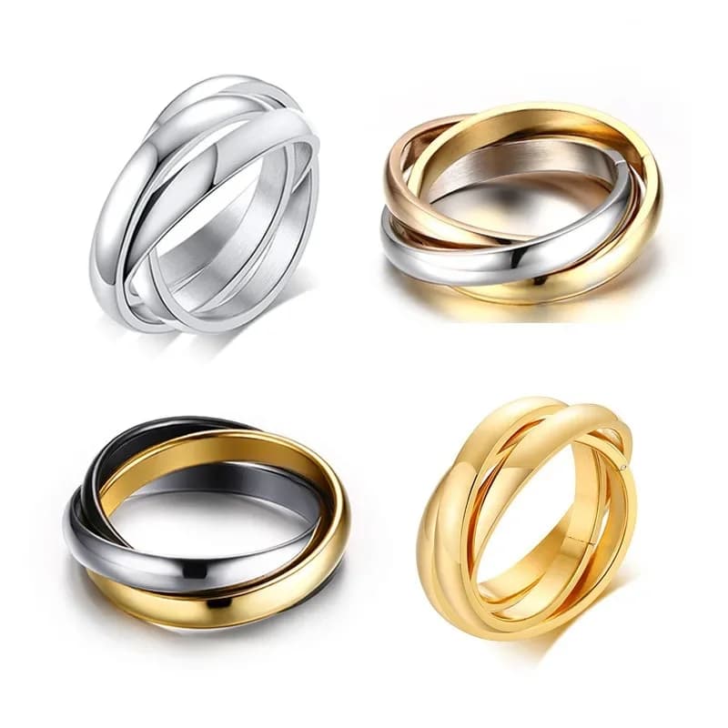Triple anneau entrelacé en acier inoxydable pour femmes, alliance multicolore, Bague trois en un