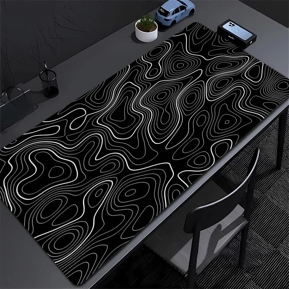Tapis de bureau XXL noir et blanc Strata liquide tapis de souris grand tapis de souris abstrait tapis de bureau de jeu avec Lockedge bureau tapis