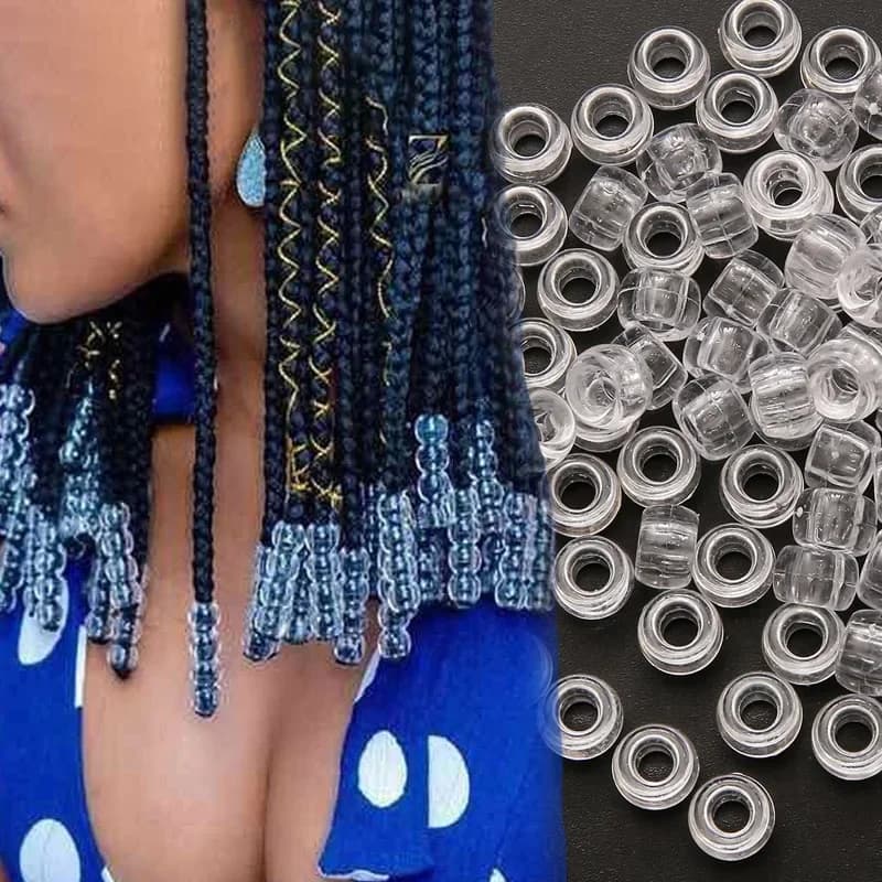 Perles Dreadlock transparentes à grand trou de 4mm, 50 pièces, 100 pièces, pour tresses Jumbo, résine transparente pour accessoires de cheveux,