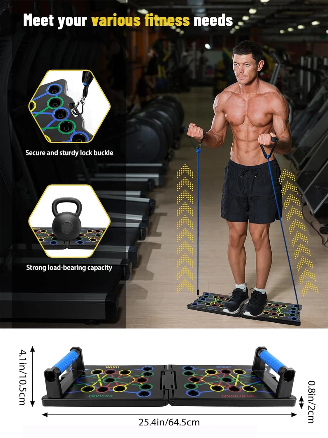Planche de pompes pliable avec bandes de résistance, système multifonctionnel de barres de pompes colorées, équipement de fitness portable pour la
