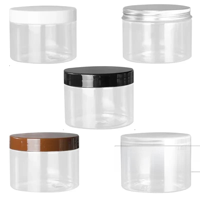 200ml 250ml 300ml 200g 250g 300g Blanc Noir Marron Transparent Couvercle Clair Emballage Vide Pot en Plastique PET Contenants