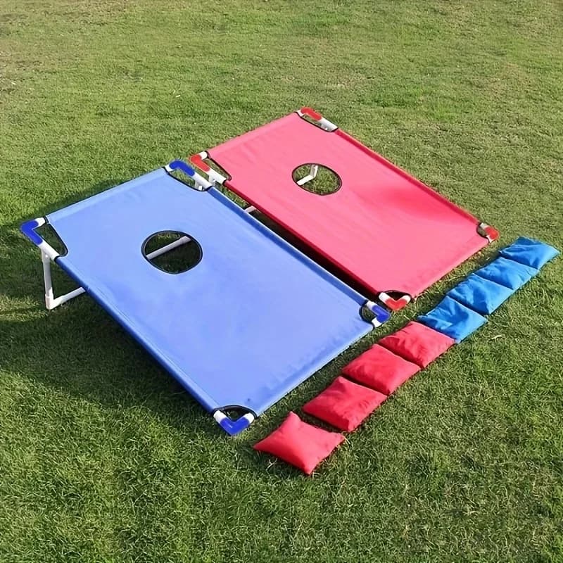 1 ensemble de jeu de trous de maïs portables rouges et bleus, sac de plage pliable et Durable