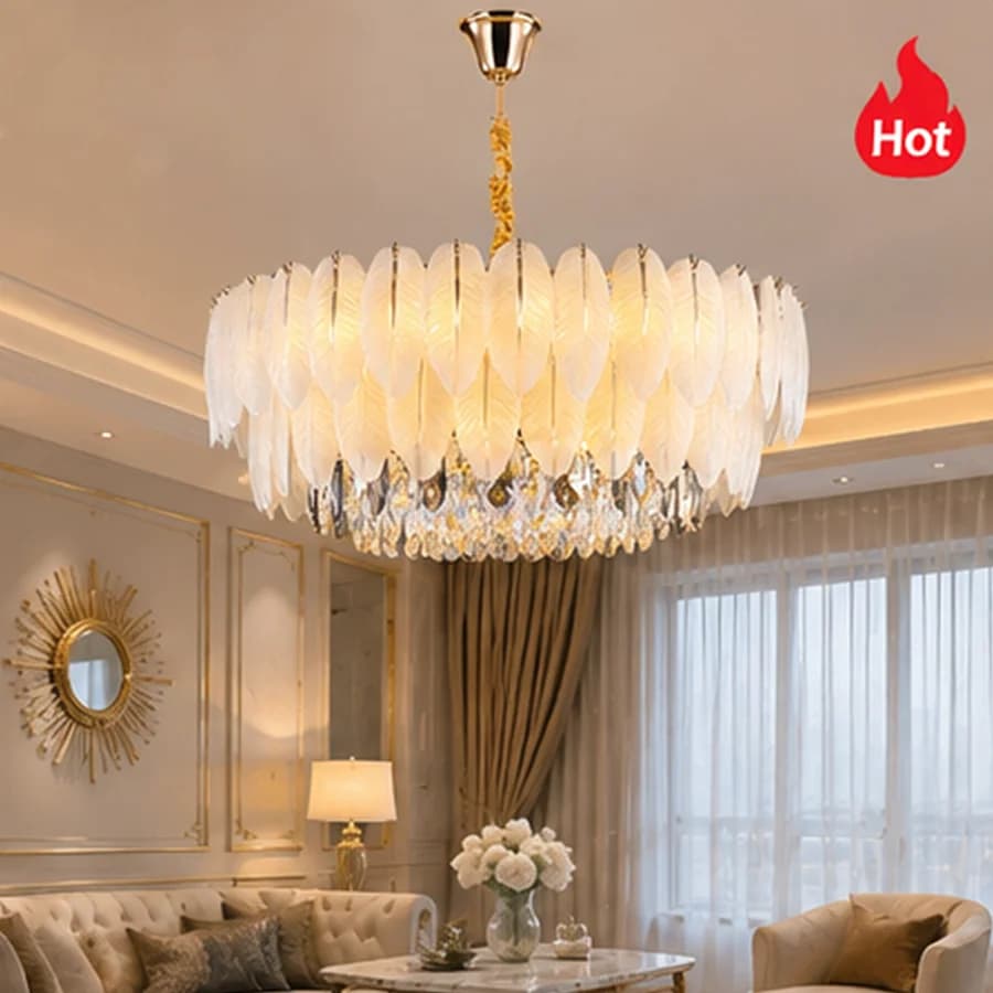 Lustre LED en cristal et plumes de luxe, luminaire suspendu moderne et romantique, hauteur réglable, lampe suspendue pour chambre à coucher, salon,