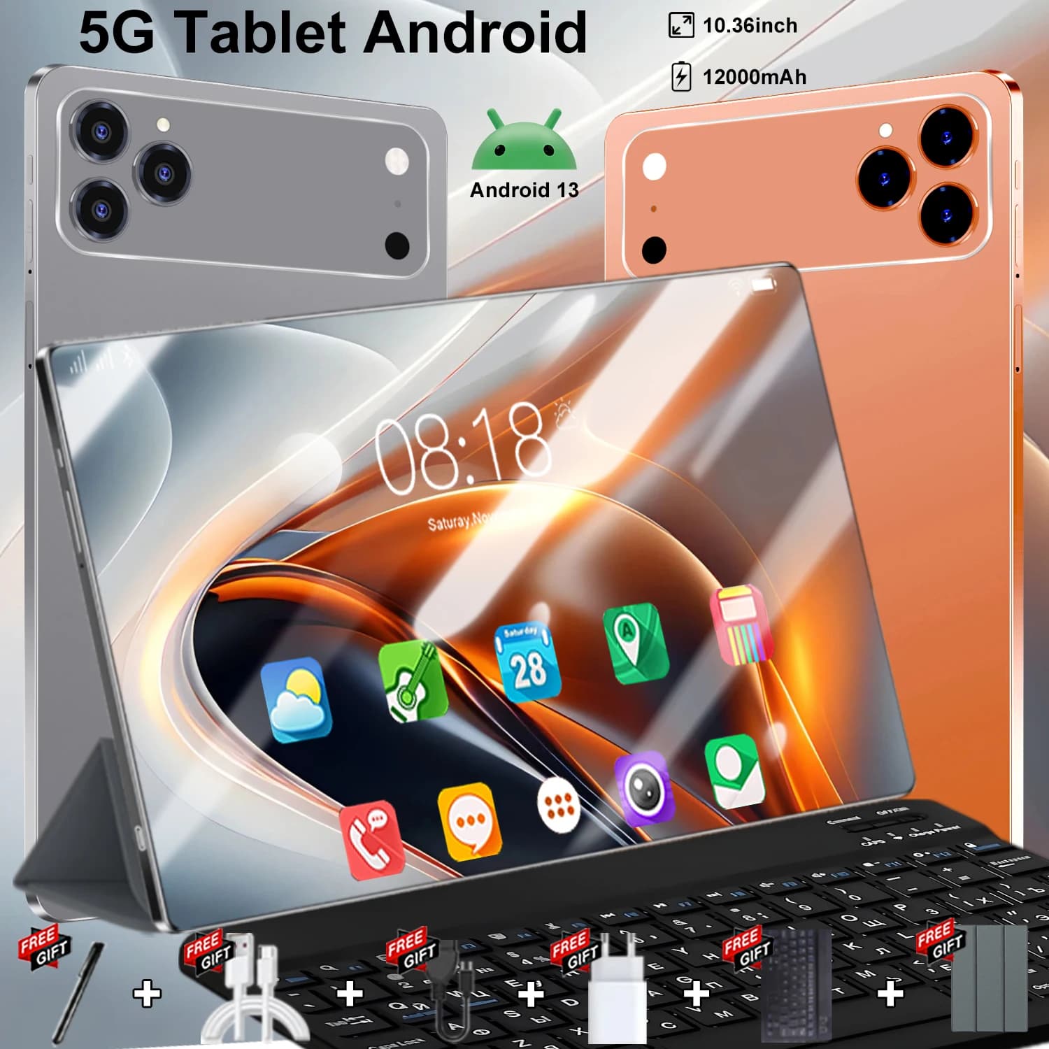 Nouvelle tablette 5G 2026 Android 10,36 pouces avec fonction d'appel téléphonique, Android 13.0, 16 Go de RAM, 1 To de ROM, 20000 mAh, 14 cœurs,