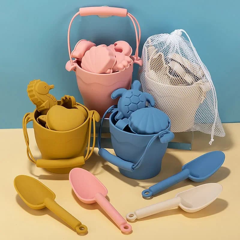 TYRY.HU 8 pièces/ensemble jouets pour enfants ensemble de jouets de plage en Silicone avec seau et Six accessoires jeu de sable en plein air amusant
