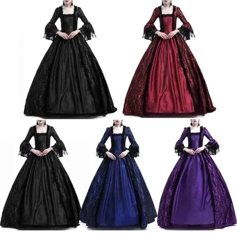 Robe maxi en patchwork de dentelle à manches évasées pour femmes, robes moulantes vintage, col carré, gothique médiéval