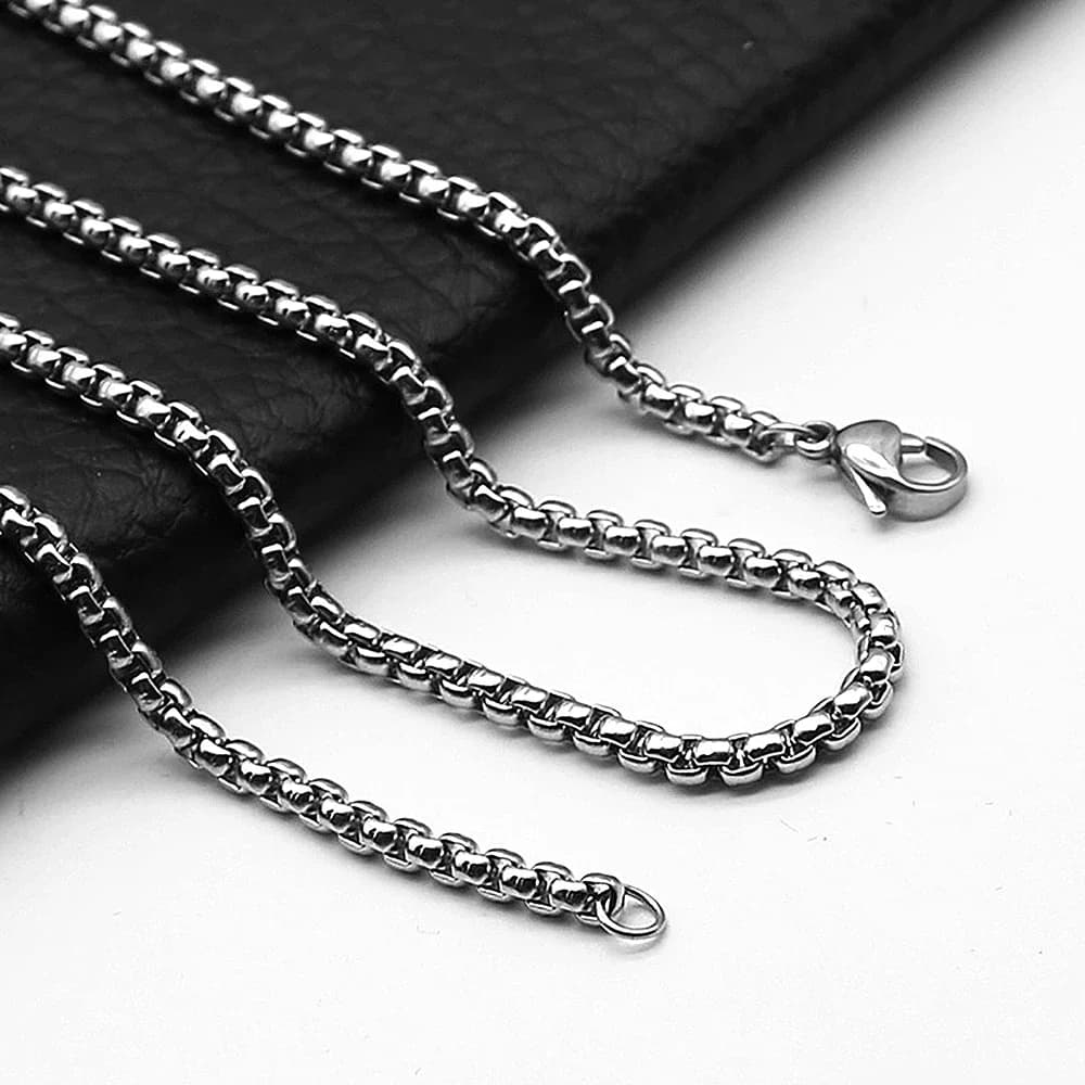 Collier carré Rolo en acier inoxydable, chaîne ronde, boîte ronde, pour hommes et femmes, largeur 2mm-5mm, 1 pièce