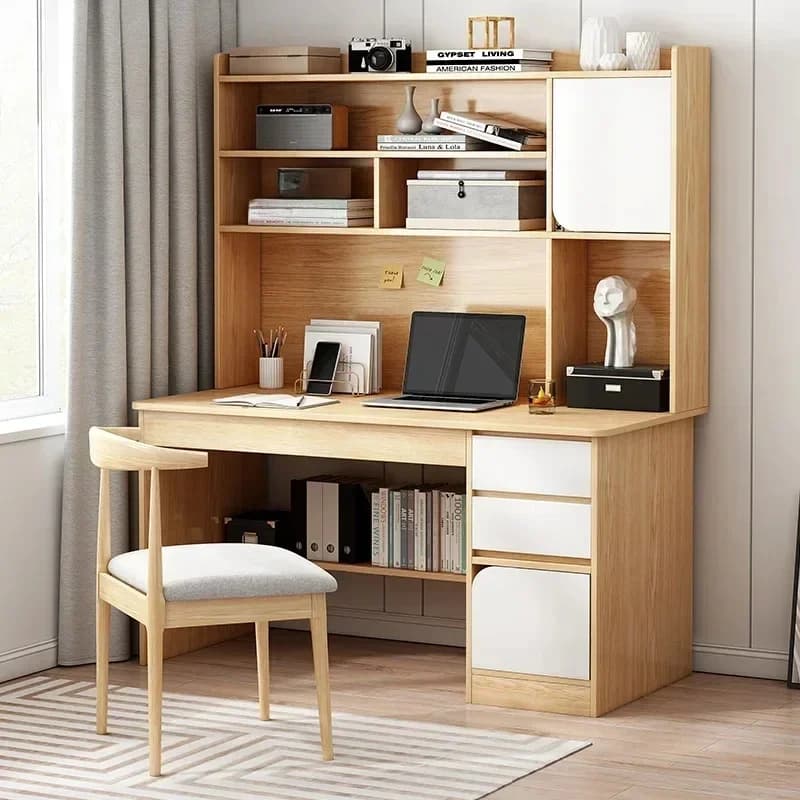 Bureau d'ordinateur tout-en-un, étagère de bureau simple, espace de rangement, bureau d'étude à domicile pour étudiants, chambre à coucher,