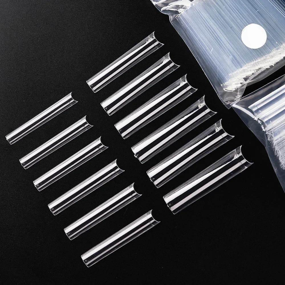 Faux ongles longs en forme de cercueil/carré en acrylique, demi-couverture, pointes droites et incurvées en C, outil de décoration pour manucure,