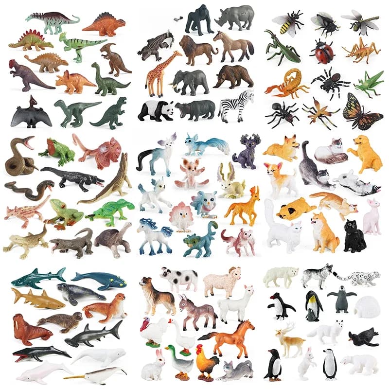 Oenux Montessori Miniature Lion requin cheval dinosaure animaux modèle ensemble figurines d'action Figurine Zoo mignon éducation enfants jouet