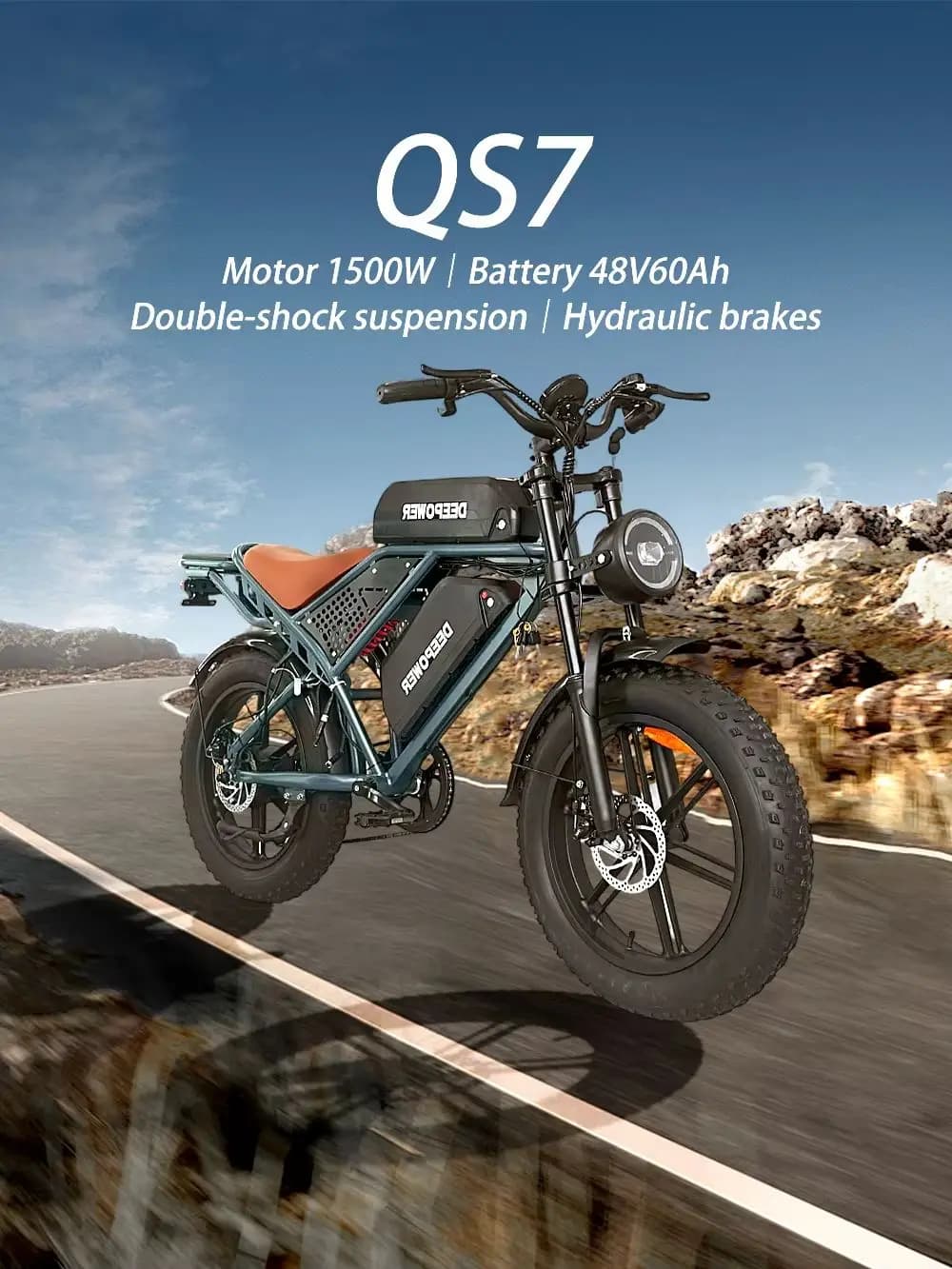 Vélo électrique DEEPOWER QS7 250W 48V 60AH avec double batterie, vélo électrique pour adultes, 20 pouces, tout-terrain, hors route